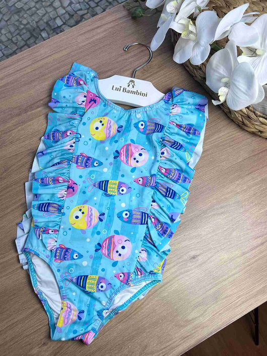 MAIÔ REGATA COM BABADO PEIXES MENINA TIP TOP