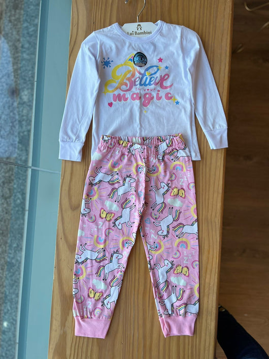 CONJUNTO PIJAMA MANGA LONGA E CALÇA BELIEVE UNICÓRNIOS MENINA FAKINI