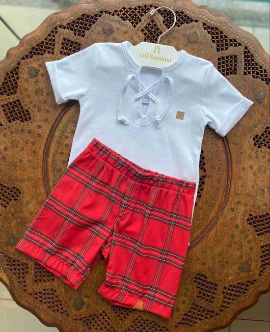 CONJUNTO CAMISA BATA MANGA CURTA E BERMUDA XADREZ MENINO GROW UP PRO45
