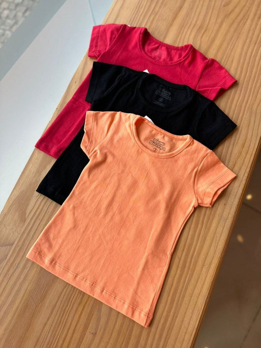 BLUSA MANGA CURTA BÁSICA LISA EM ALGODÃO MENINA BICHO BAGUNÇA