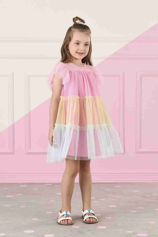 VESTIDO ALÇA MARIAS EM TULE COM BABADOS MENINA MON SUCRÉ