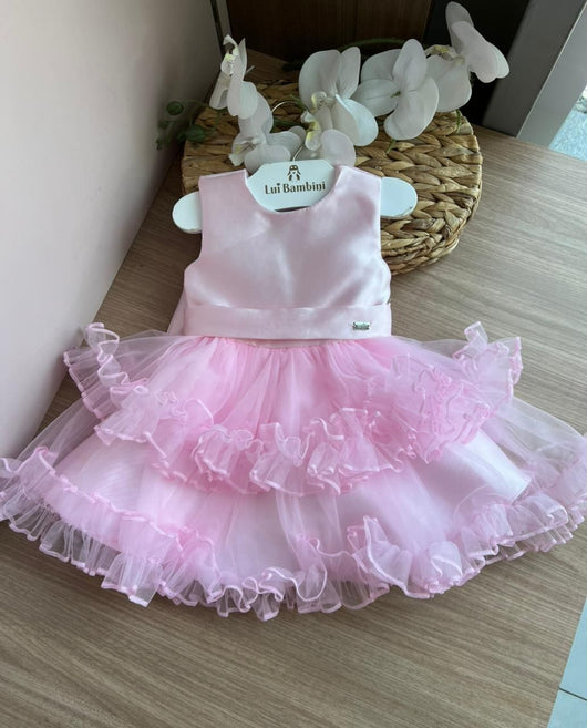 VESTIDO REGATA FAIXA TULE BABADO MENINA MÁLAGAH