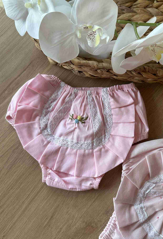 CALCINHA ALGODÃO BABADOS RENDA E FLORES BORADAS MENINA LUI BAMBINI