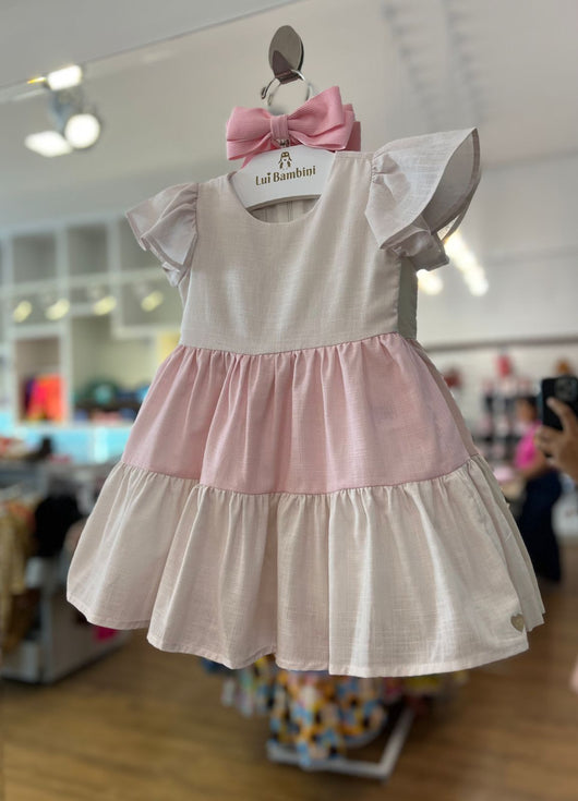 VESTIDO MANGA CURTA MAQUINETADO COM RECORTES E BABADO MENINA ANJOS BABY PRO40