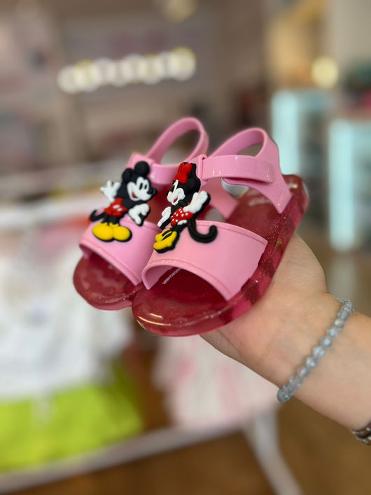 SANDALIA MINI MELISSA PLAY + MICKEY E MINNIE COM VELCRO E GLITTER MENINA MELISSA