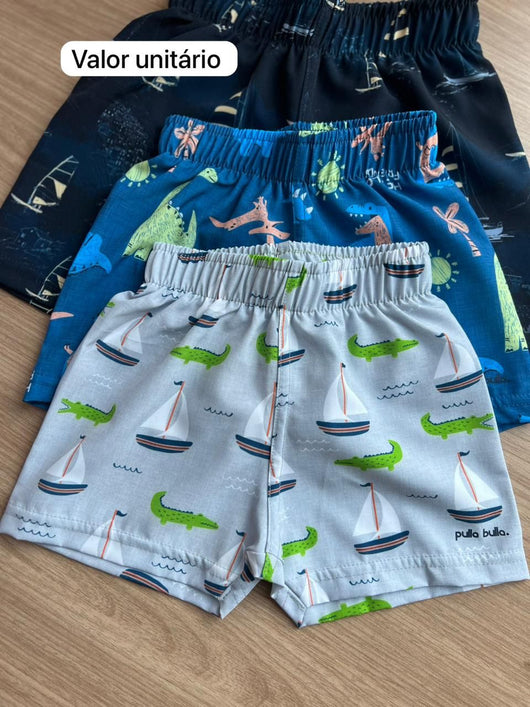 SHORT PRAIA NYLON JACARE BARCO A VELA MENINO PULLA BULLA