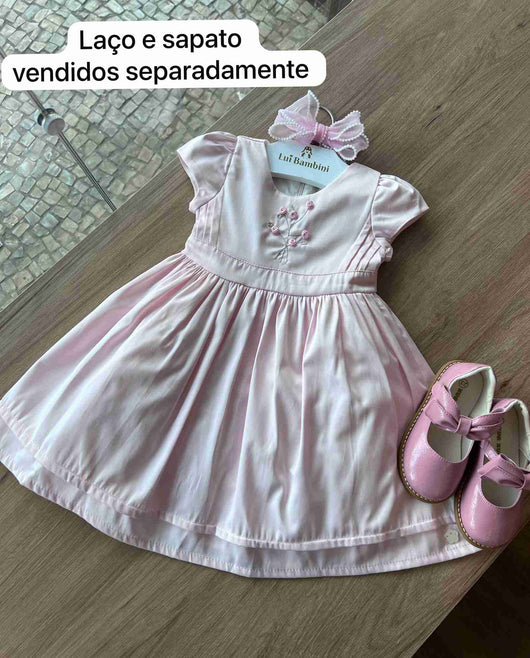 VESTIDO MANGA CURTA ACETINADO FLORES MENINA ANJOS BABY