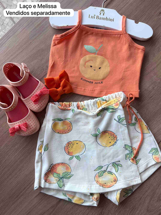 CONJUNTO ALÇA FINA LARANJAS E SHORT SAIA MENINA HAVE FUN