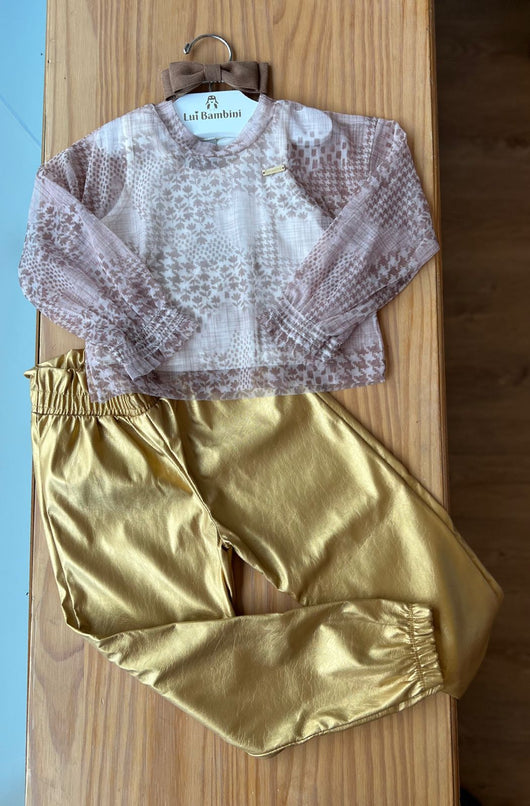 CONJUNTO BLUSA REGATA SOBREPOSICAO EM TULE COM CALCA CIRRE FOLHAS MENINA COLORITTA PRO45