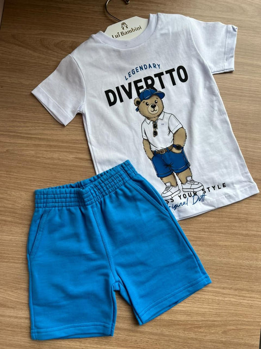 CONJUNTO CAMISETA MANGA CURTA URSO E BERMUDA MENINO DIVERTTO