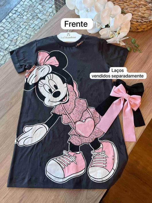 VESTIDO MANGA CURTA MINNIE STRASS PNGENTE MENINA ANIMÊ