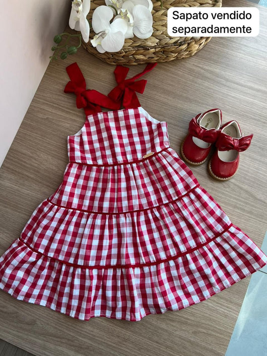 VESTIDO ALÇA AMARRAÇÃO XADREZ RECORTES EMBUTIDOS MENINA PRECOCE