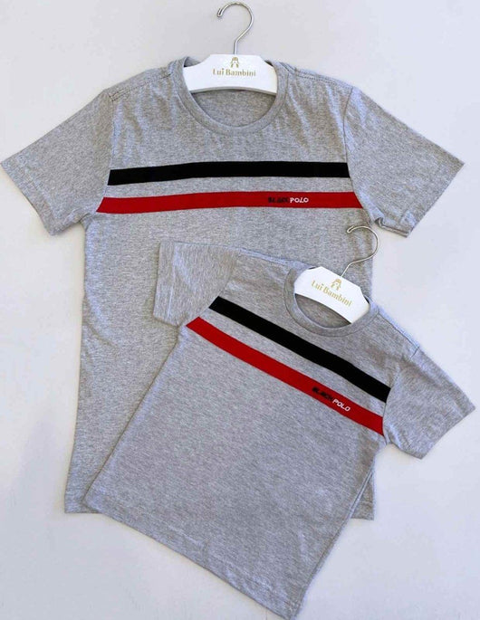 CAMISETA MANGA CURTA DUAS FAIXAS PAI E FILHO MENINO LUI BAMBINI PRO45