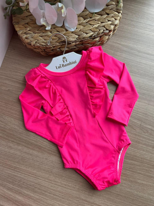 MAIÔ BODY MANGA LONGA BABADO PROTEÇÃO UV50+ MENINA UP BABY