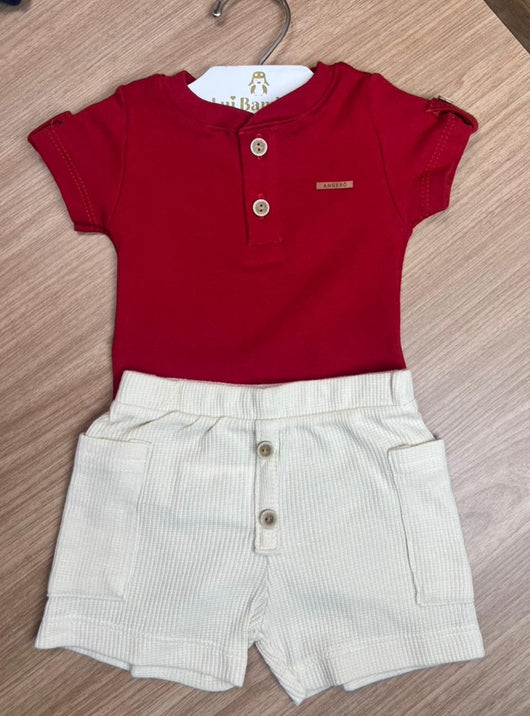 CONJUNTO BODY MANGA CURTA LISO BOTÕES E BERMUDA MENINO ANGERO