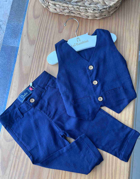 CONJUNTO COLETE REGATA BOTÕES E CALÇA EM LINHO MENINO DUDES