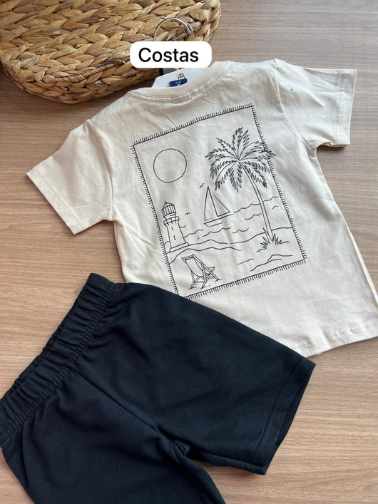 CONJUNTO CAMISETA MANGA CURTA PRAIA E BERMUDA MENINO BEE LOOP