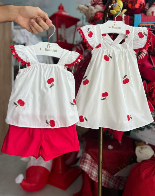 VESTIDO ALÇA BABADO BORDADO CEREJAS MENINA NANAI