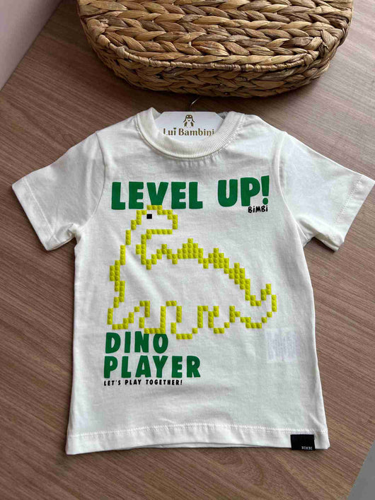 CAMISETA MANGA CURTA DINO DINOSSAURO LEVEL UP MENINO BIMBI