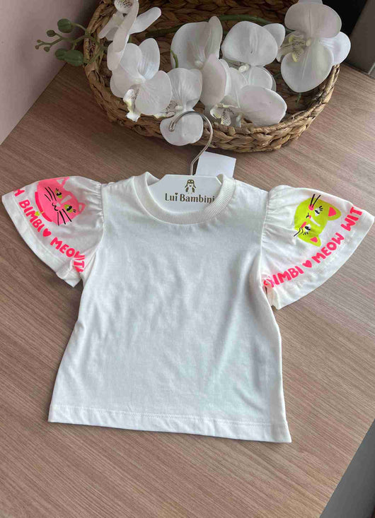 BLUSA MANGA CURTA BUFANTE GATO MENINA BIMBI