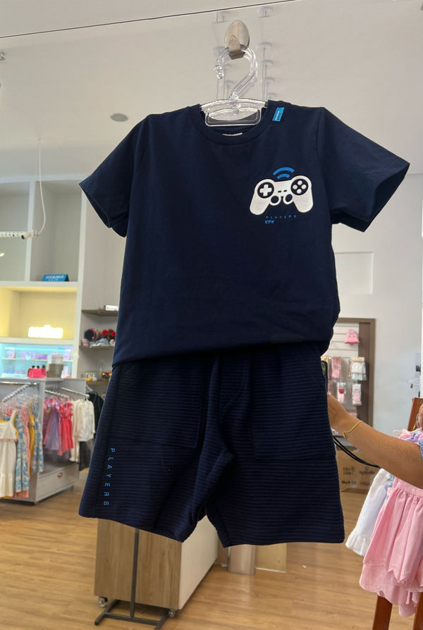 CONJUNTO CAMISETA MANGA CURTA CONTROLE E GAMER COM BERMUDA CANELADA MENINO FAKINI