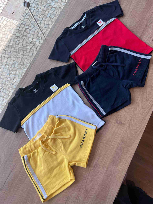 CONJUNTO MANGA CURTA SUEDINE E BERMUDA MOLETOM MENINO CHARPEY