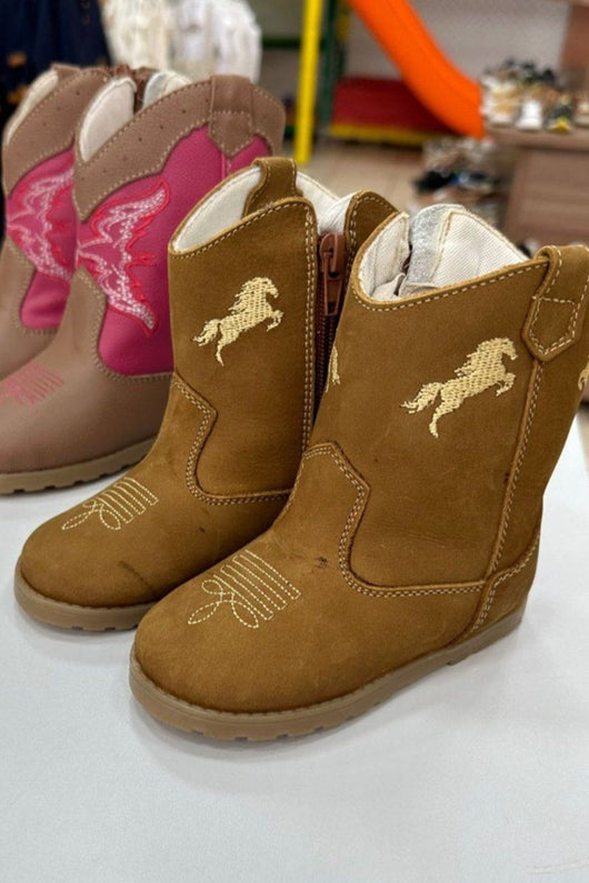 Bota em Couro com Zíper Bordado E Solado Emborrachado Unissex Lui Bambini 40pro