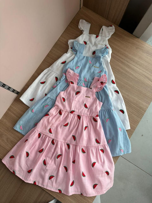 VESTIDO REGATA BABADO ESTAMPA MELANCIA MENINA PULLA BULLA