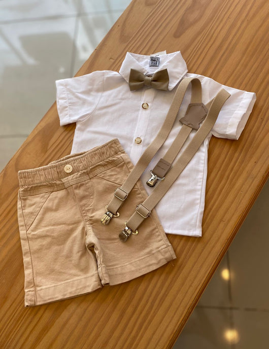 CONJUNTO CAMISA MANGA CURTA COM SUSPENSÓRIO GRAVATA E BERMUDA MENINO LUI BAMBINI PRO35