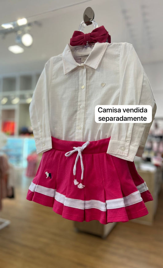 SAIA PLISSADA EM SUEDINE COM CORDAO BABADO E BORDADO MENINA CHARPEY PRO45