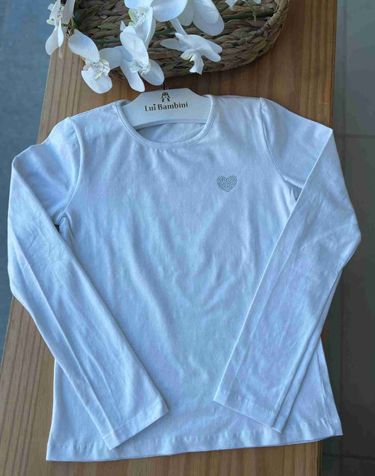 BLUSA MANGA LONGA MALHA CORACAO STRASS MENINA ANGERO
