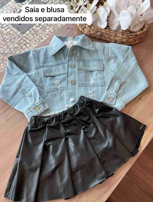 JAQUETA JEANS CLEAR BOLSO STRASS MENINA LOOK JEANS