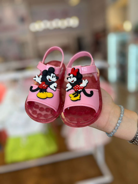 SANDALIA MINI MELISSA PLAY + MICKEY E MINNIE COM VELCRO E GLITTER MENINA MELISSA