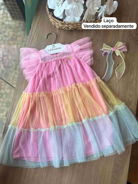 VESTIDO ALÇA MARIAS EM TULE COM BABADOS MENINA MON SUCRÉ