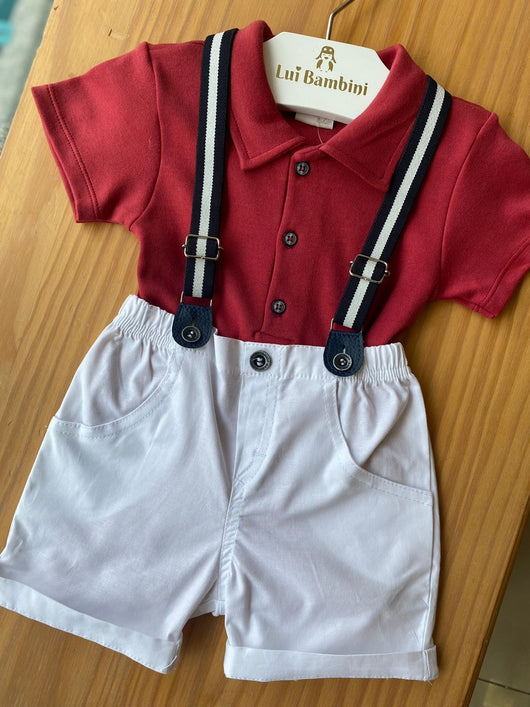 CONJUNTO BODY MANGA CURTA BERMUDA E SUSPENSORIO LISTRAS MENINO ANJOS BABY PRO45