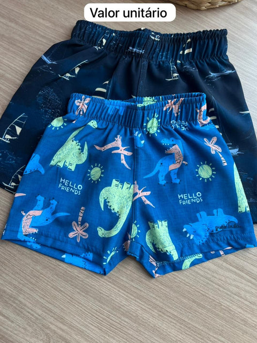 SHORT PRAIA NYLON DINO DINOSSAURO MENINO PULLA BULLA