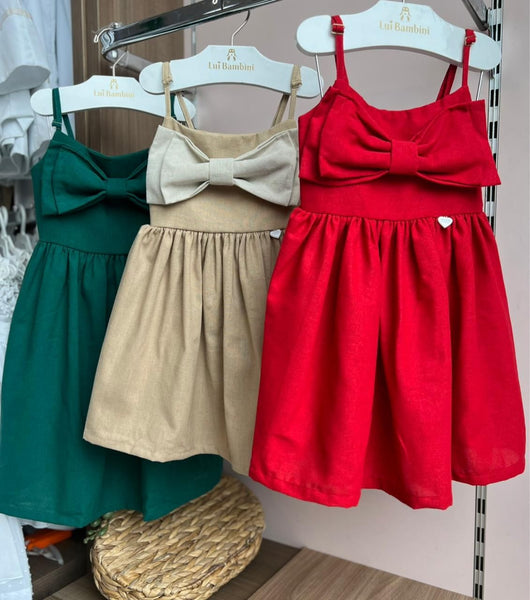 VESTIDO ALÇA AJUSTAVEL HELÔ LINHO LAÇO MENINA LUI BAMBINI