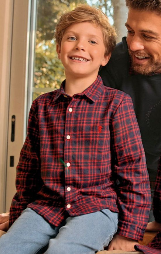 CAMISA MANGA LONGA XADREZ BOTÕES MENINO ONDA MARINHA