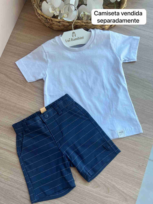 BERMUDA SOCIAL MALHA RISCA DE GIZ BOLSO FACA LISTRADA ELÁSTICO MENINO UP BABY