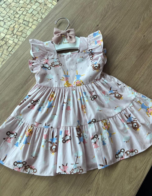 VESTIDO REGATA BABADO ZOO DANCE STRASS MENINA MON SUCRÉ