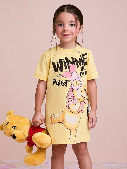 VESTIDO MANGA CURTA WINNIE THE POOH URSINHO MENINA ANIMÊ