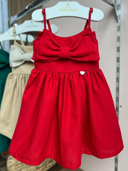 VESTIDO ALÇA AJUSTAVEL HELÔ LINHO LAÇO MENINA LUI BAMBINI