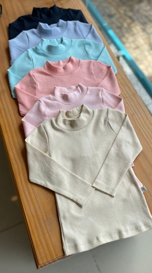 BLUSA MANGA LONGA BÁSICA COM GOLA ALTA EM RIBANA MENINA HAVE FUN