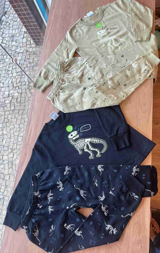 CONJUNTO PIJAMA MANGA LONGA FOSSEIS DINO E CALÇA MENINO PULLA BULLA