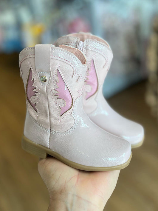 BOTA TEXANA VERNIZ COM ZÍPER E RECORTES BAIXO RELEVO MENINA XUA XUA