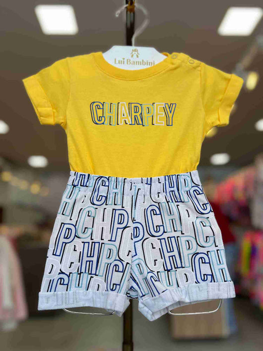 CONJUNTO BODY MANGA CURTA PIQUET E SHORT MENINO CHARPEY