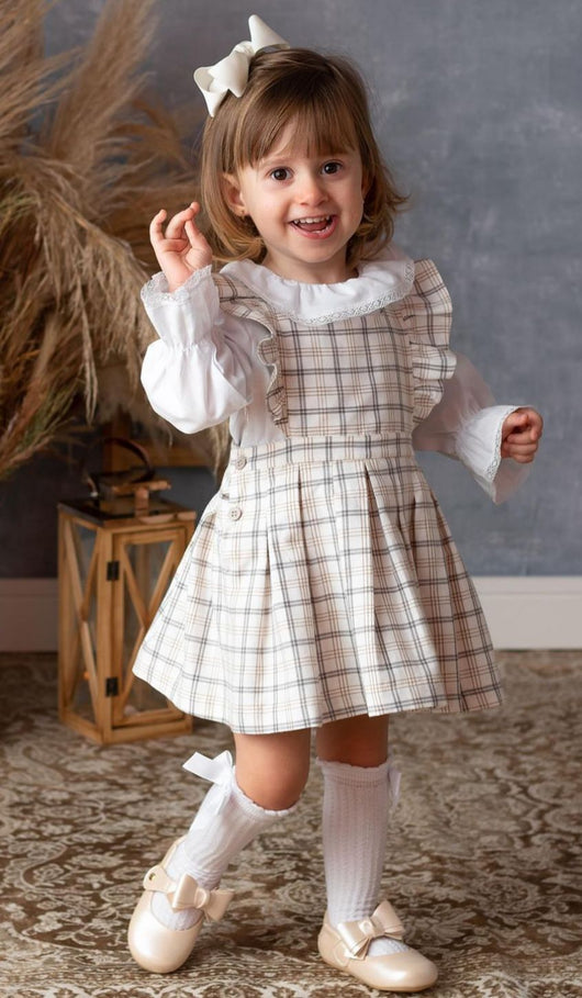 CONJUNTO BODY CAMISA MANGA LONGA COM RENDA E SALOPETE XADREZ MENINA BARBARA KIDS