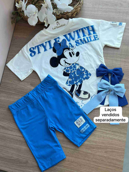 CONJUNTO BLUSA MANGA CURTA MINNIE STRASS STYLE WITH E SHORT LEGGING MENINA ANIMÊ