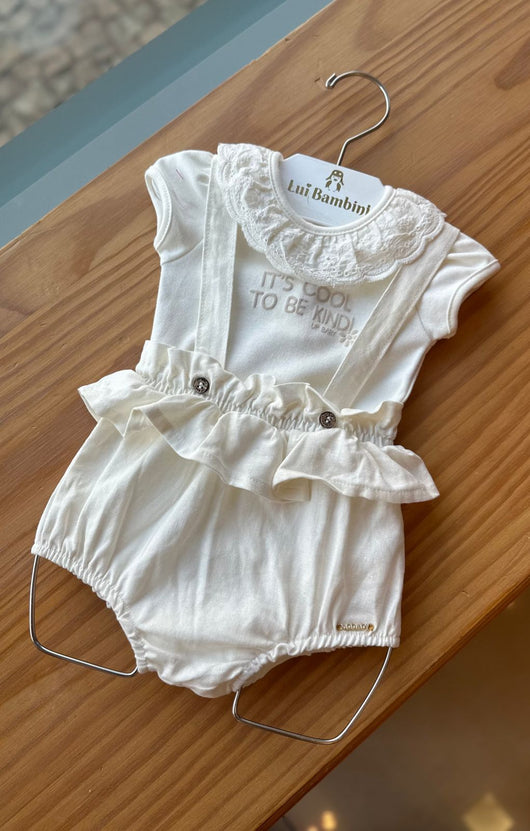 CONJUNTO BODY MANGA CURTA GOLA LAISE COM TAPA FRALDAS DE ALCA MENINA UP BABY PRO50