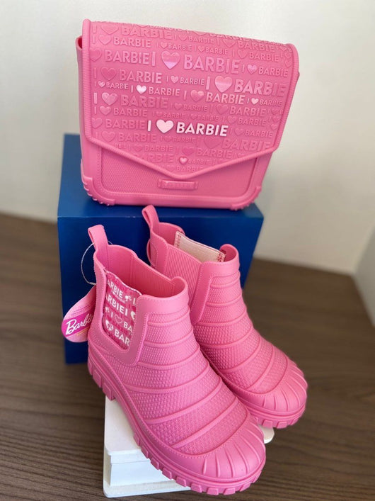 BOTA COM ELASTICO LATERAL E BOLSA I LOVE BARBIE MENINA GRENDENE 45PRO50